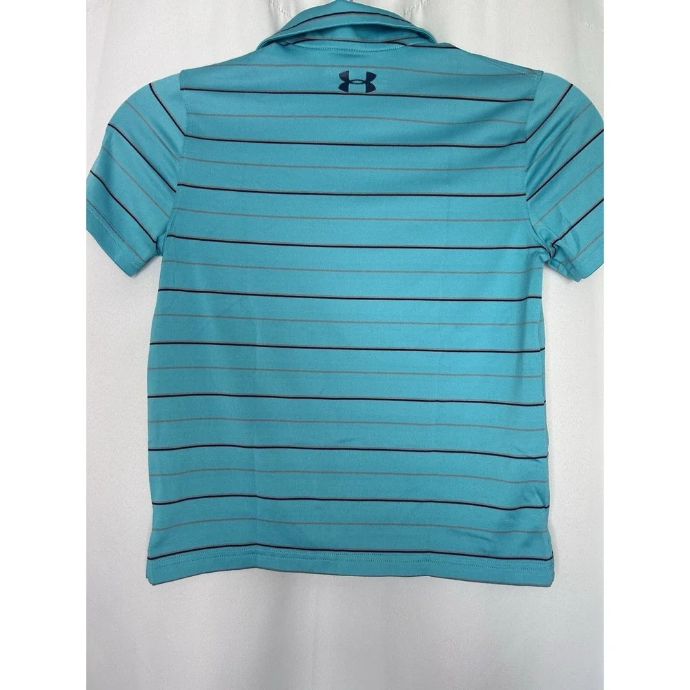 Youth Small Under Armour Teal Striped Heatgear Shortsleeve Golf Polo - Picture 5 of 6